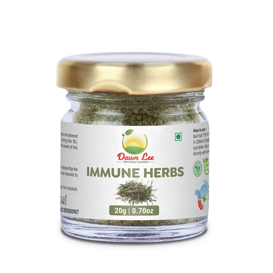 Immune Herbs | Kutki Chirata Mix Treats Fever | Alleviates Cough, Asthma & Inflammation - Natural - Vegan - Dawn Lee - 20gm Bottle
