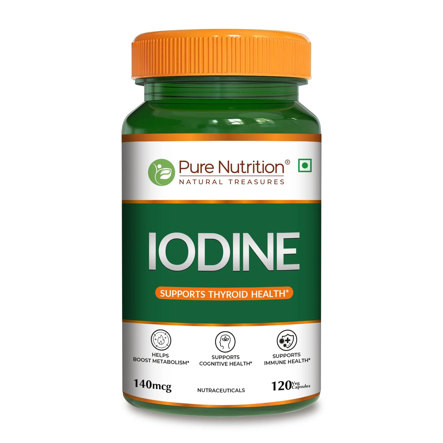 Thyroid Health | Iodine Supplement (Support Thyroid Health)  – Plant-Based– Helps Maintain Essential Mineral Balance – Pure Nutrition – 140mcg – 120 Veg Capsules