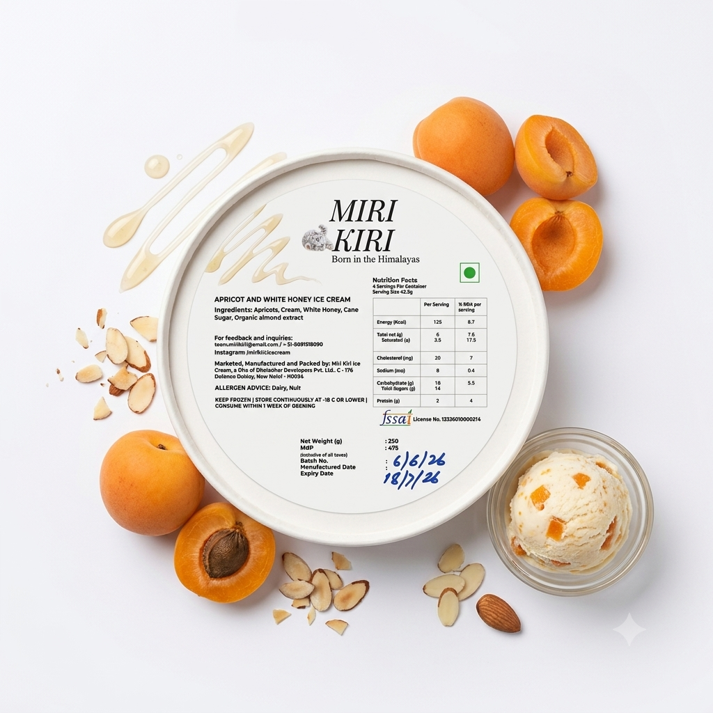 Ice Cream| Apricot  &amp;  White Honey Ice Cream - Sweetened with Cane Sugar -No Artificial Flavours or Colours - Miri Kiri – 250gm