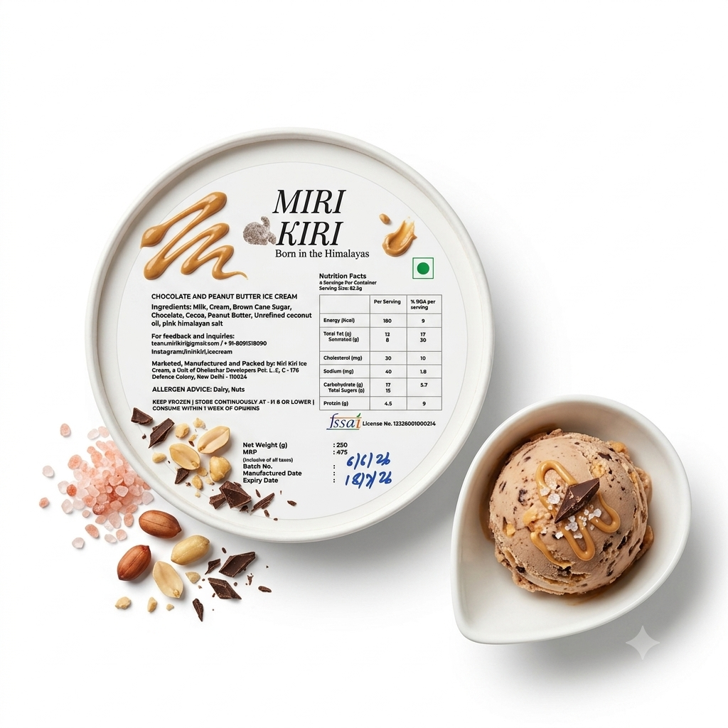 Ice Cream | Chocolate And Peanut Butter Ice Cream - Sweetened with Cane Sugar - Miri Kiri – 250gm