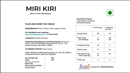 Ice Cream| Mariposa Plum &amp; Honey Ice Cream -Fruity, Honeyed, Summery - No Artificial Flavours or Colours - Miri Kiri – 250gm