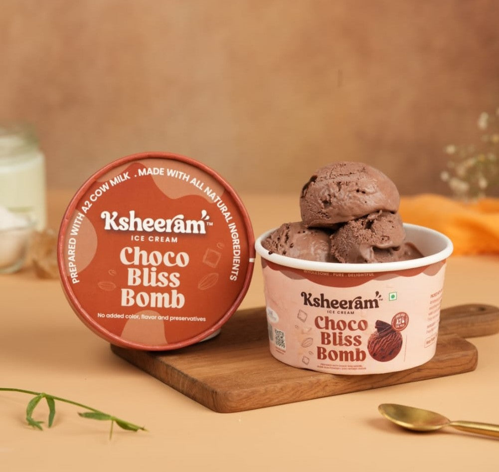 Ice Cream | Choco Bliss Bomb - Sweetened with Dhaga Mishri -Prepared With A2 Cow Milk- Zero Preservatives, No Refined Sugar & Zero Added Colour and Artificial - Ksheeram Ice Cream – 200 gms