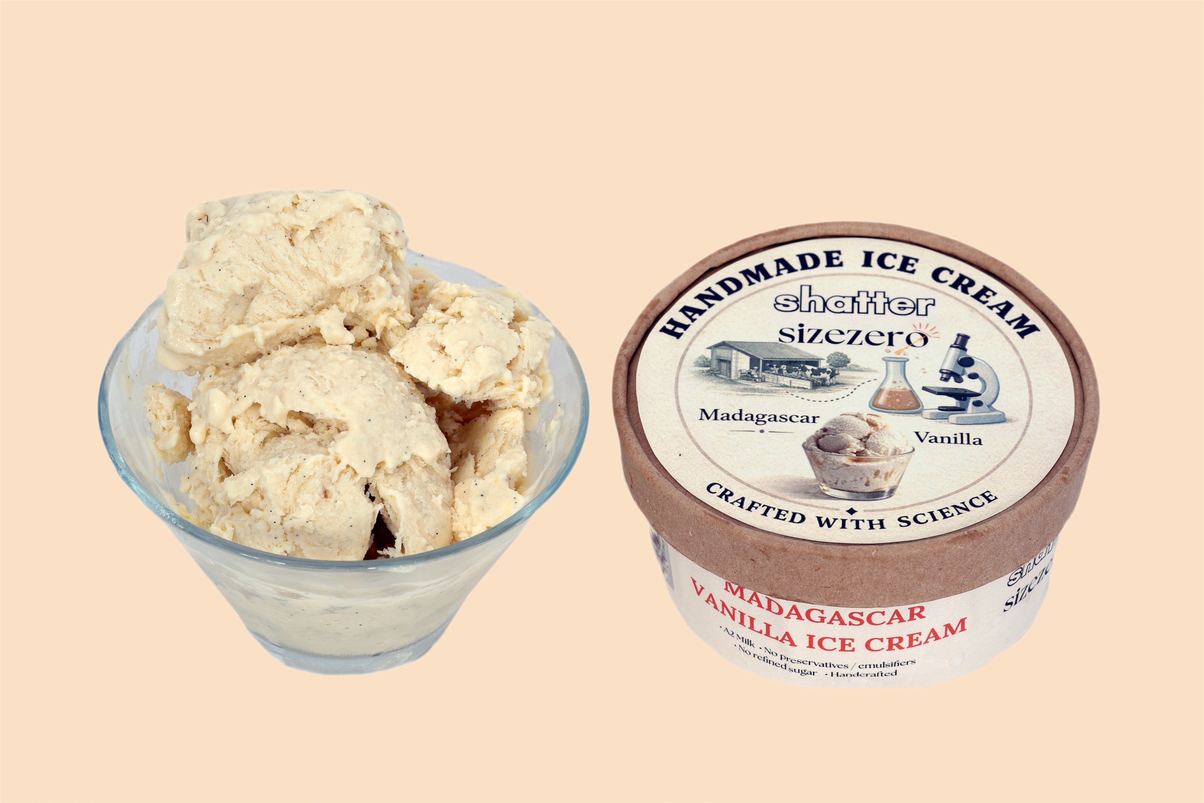 Ice Cream | Madagascar Vanilla Ice Cream (A2 Milk) - Handmade Ice Cream (Crafted With Science)-No Preservatives, Emulsifiers, Refined Sugar  - Shatter Sizezero -