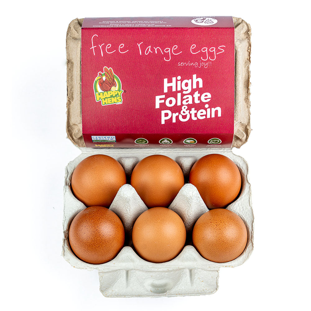 Eggs | (Fola+) – Free Range Egg – No Antibiotic &amp; Hormone Free – Folate, Vitamin B9 Enriched Eggs, Increase Rbc, Healthy Heart &amp; Immunity Booster – Happy Hens – 6pcs