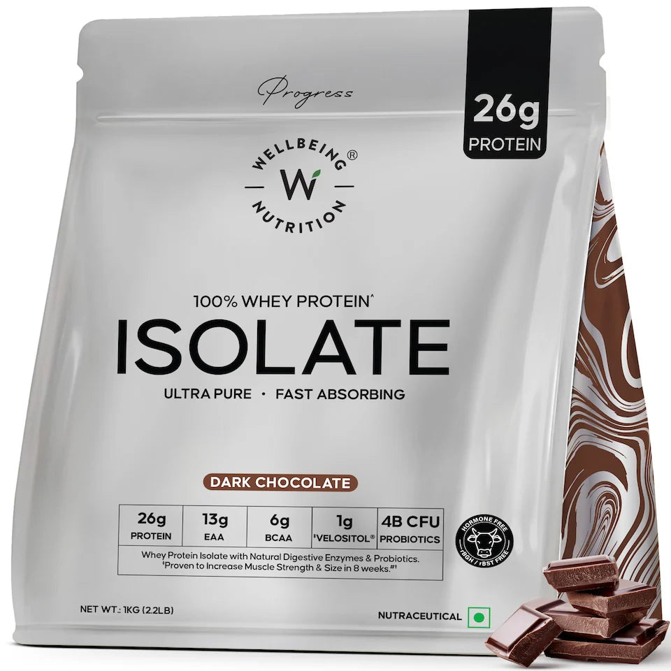 Whey Protein Isolate  - Dark Chocolate - Builds Lean Muscle Mass, Improves Strength & Endurance, Increases Power Output, Accelerates Muscle Recovery & Promotes Weight Management - Wellbeing Nutrition - 1000gm