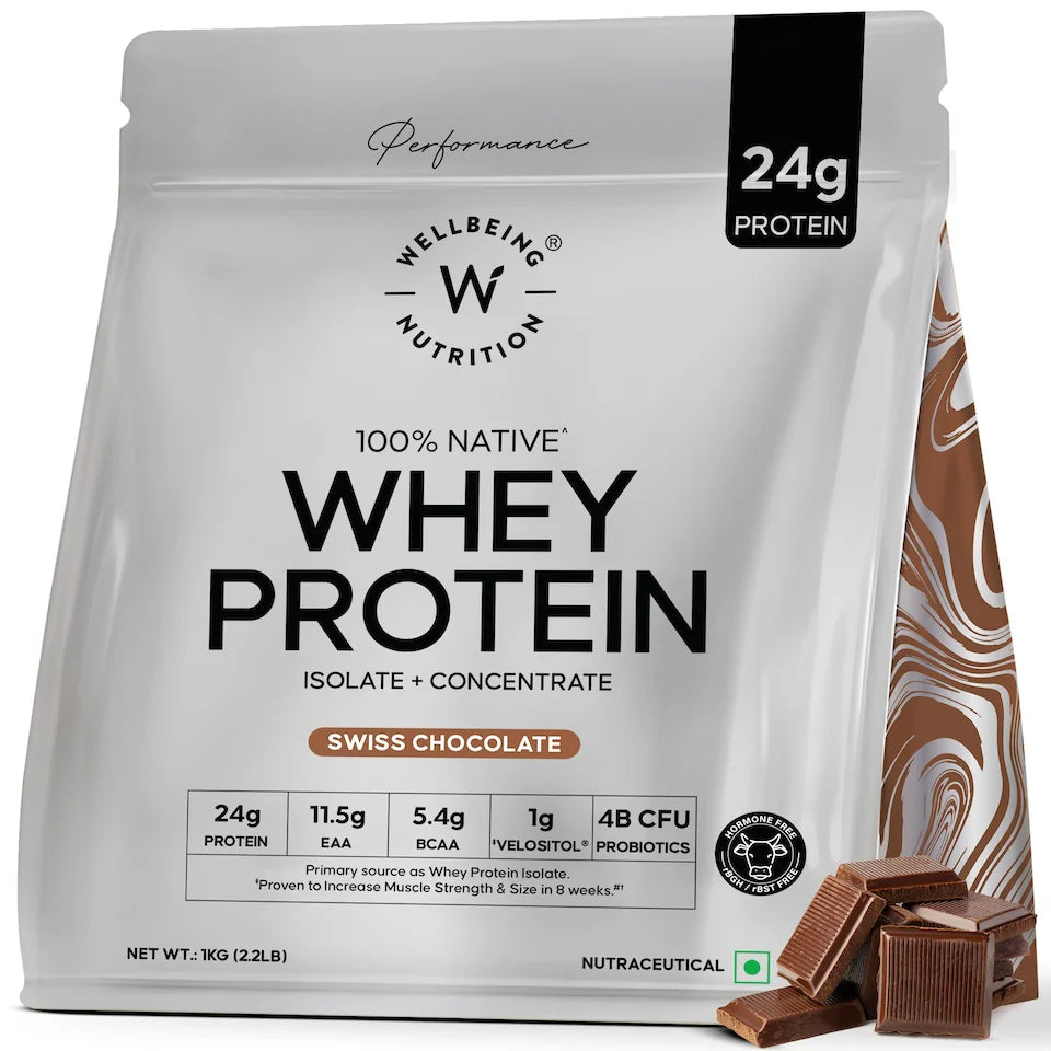 Whey Protein Isolate  - Swiss Chocolate - Builds Lean Muscle Mass, Improves Strength & Endurance, Increases Power Output, Accelerates Muscle Recovery & Promotes Weight Management - Wellbeing Nutrition - 1000gm
