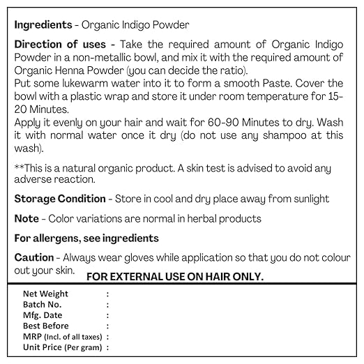 Natural Indigo Leaves Powder - Just Jaivik - 100gm