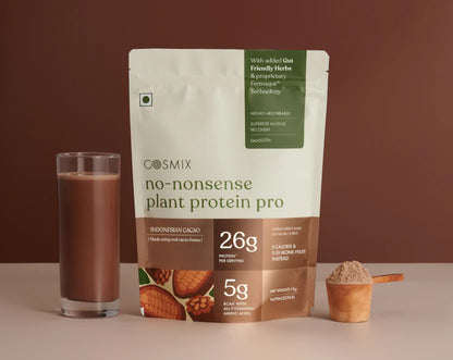Protein Powder | No  Nonsense Plant Protein Pro - Indonesian Cacao - 26gm Protein Per Serving - Vegan, Gluten Free, Soy Free, No Trans Fat, No Added Sugar, Gums, Enzymes &amp; No Added Artificial Flavours - Cosmix - 500gm