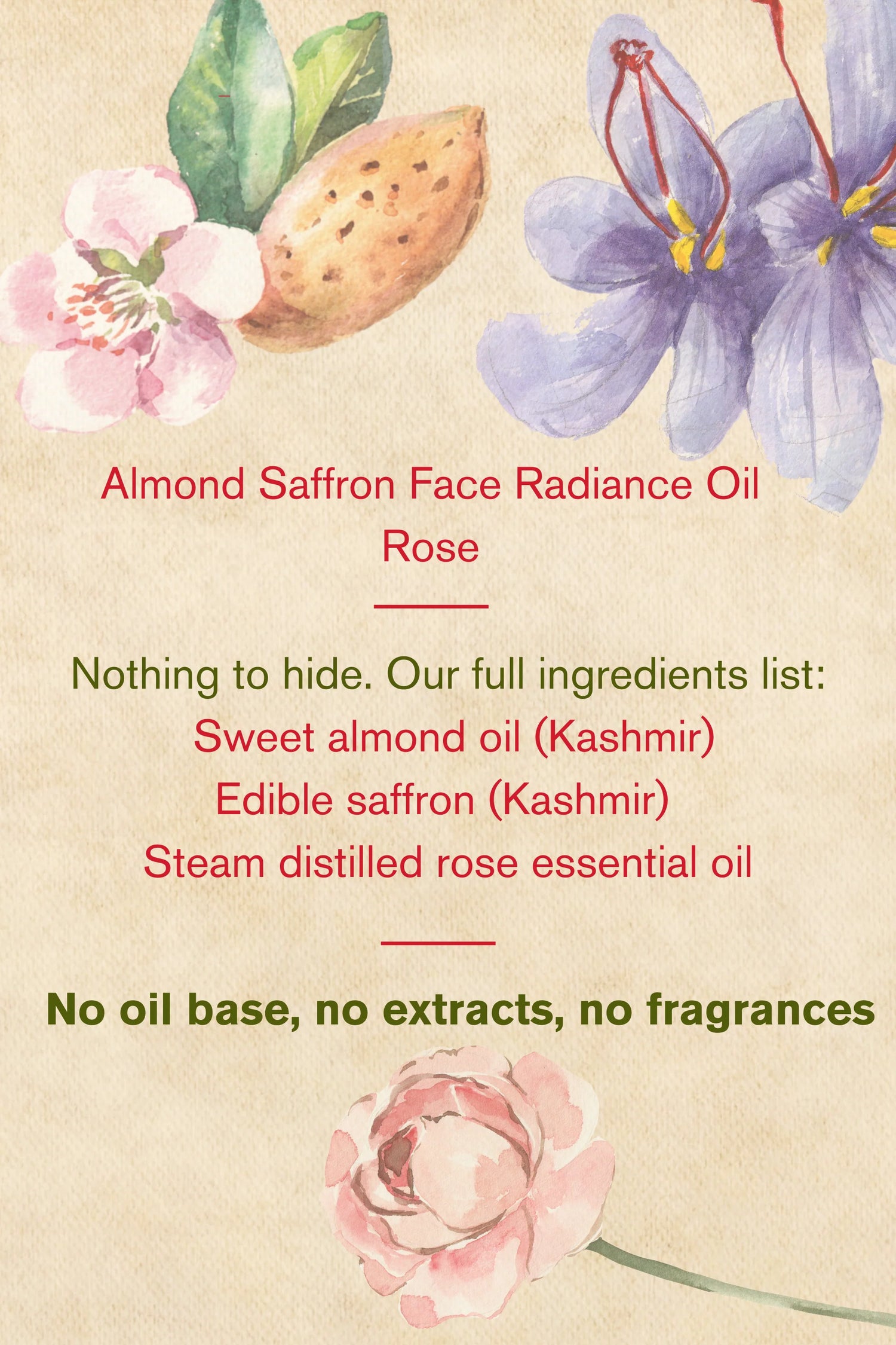 Oil | Almond Saffron Face Radiance Oil (Rose) - Normal To Oily Skin - The Nature Mill – 15ml