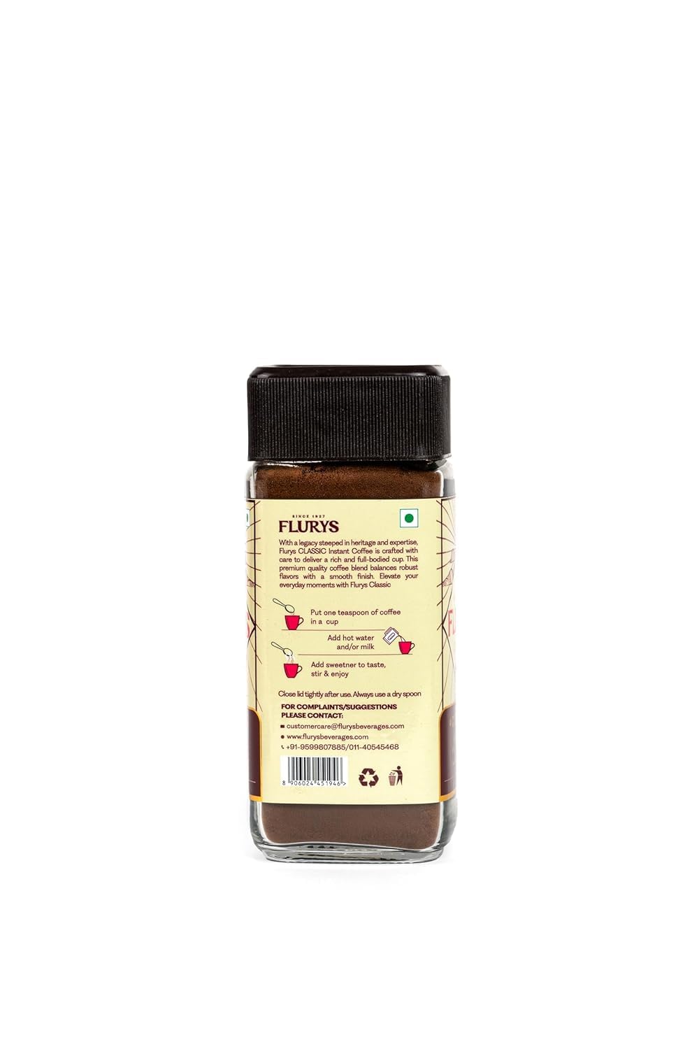 Coffee | Classic Coffee -  Instant 100% - Pure - Intense And Flavourful - Flurys - 100gm
