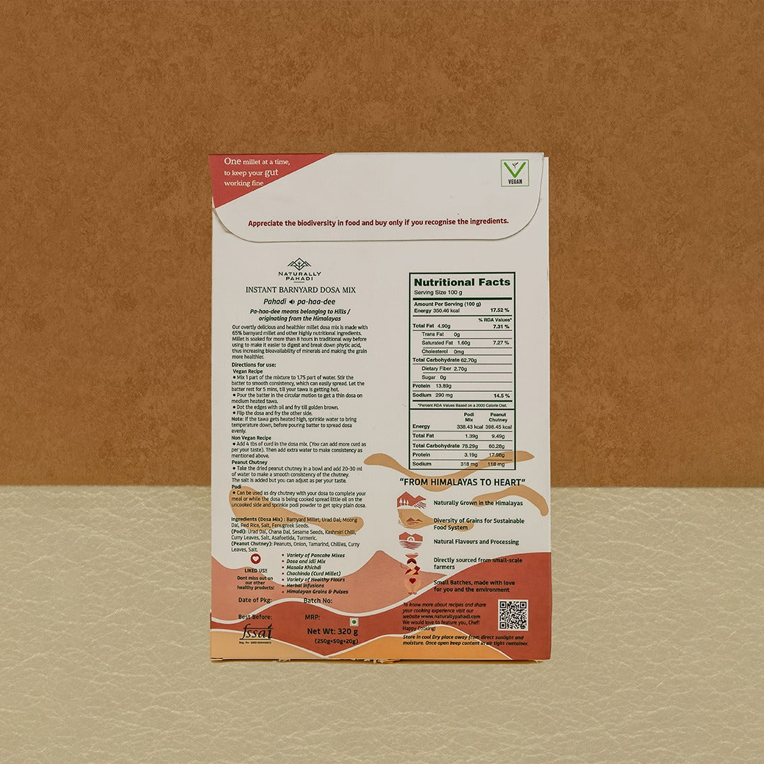 Dosa Mix | Barnyard - Instant - 65% Millet - Good Source Of Protein, No Baking Soda &amp; No Added Preservatives - Naturally Pahadi - 320gm