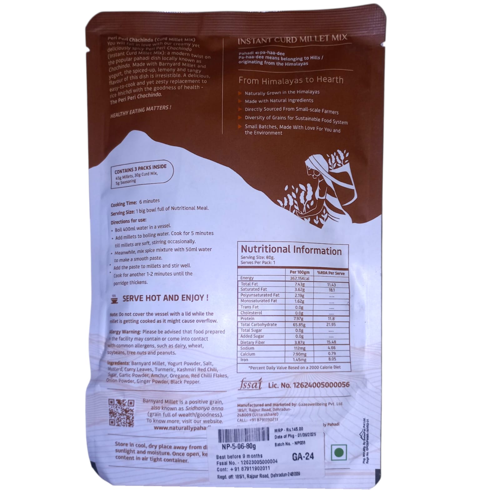 Millet Mix | Instant Curd Millet Mix (Peri Peri Chachinda) - Made With Natural Ingredients - Gluten Free, High In Minerals &amp; No Added Flavor &amp; No Added Preservatives - Naturally Pahadi - 80gm