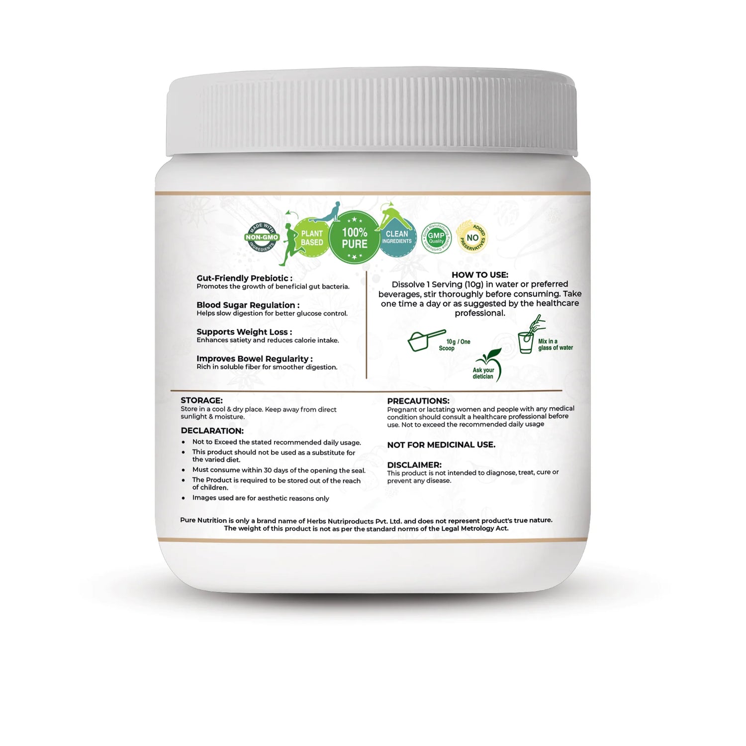 Protein Powder | Inulin Powder Prebiotic Fiber – Gut Health &amp; Digestive Support – Gluten Free, Zero Added Sugar, High Protein &amp;amp; Non GMO – Pure Nutrition – 250gm
