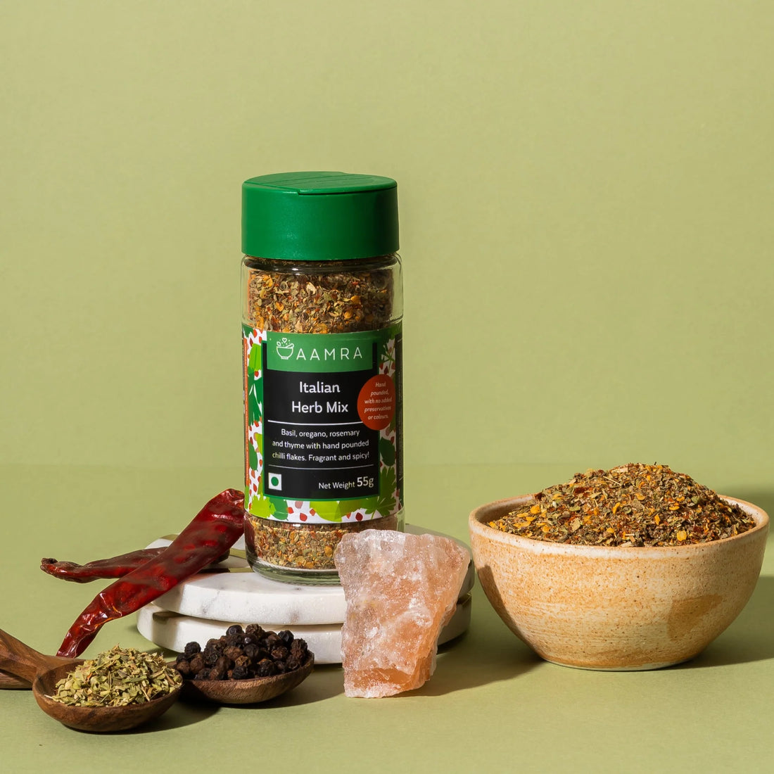 Italian Herb Mix - Fragrant &amp; Spicy - Hand pounded - No Artificial Preservatives - Aamra - 55gm