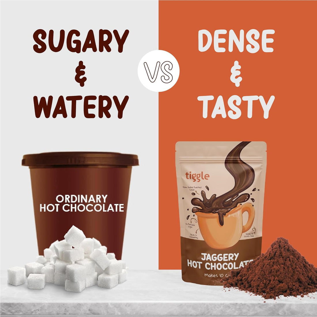 Chocolate Mix | Jaggery (Hot) - Dark - Vegan &amp; Chemical Free - Tiggle – Make 10 Cups - 200gm