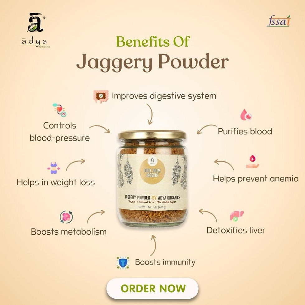 Jaggery Powder  | Date Palm Jaggery - Organic - Vegan, Chemical Free &amp;amp; No Added Sugar - Adya Organic - 400gm
