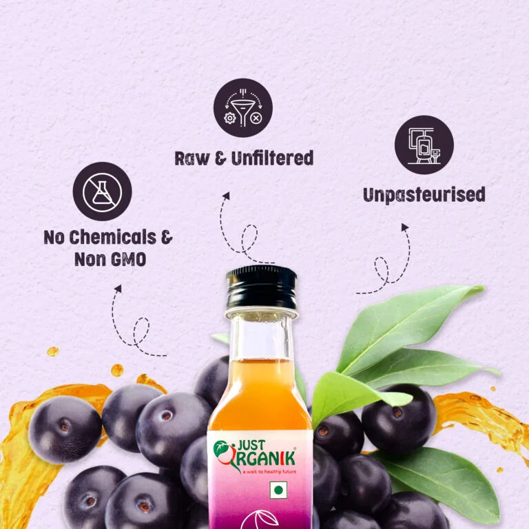 Vinegar | Jamun Cider Vinegar - Raw - Unfiltered - Unpasteurised - No Added Chemicals &amp;amp; Non GMO - Just Organik - 250ml