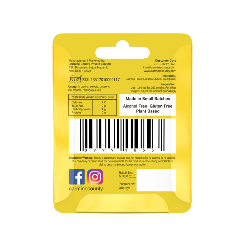 Jasmine Flower Extract | All Natural – Vegan, Gluten Free, Alcohol Free, No added Sugar & No Artificial Ingredients – Carmine County – 10ml