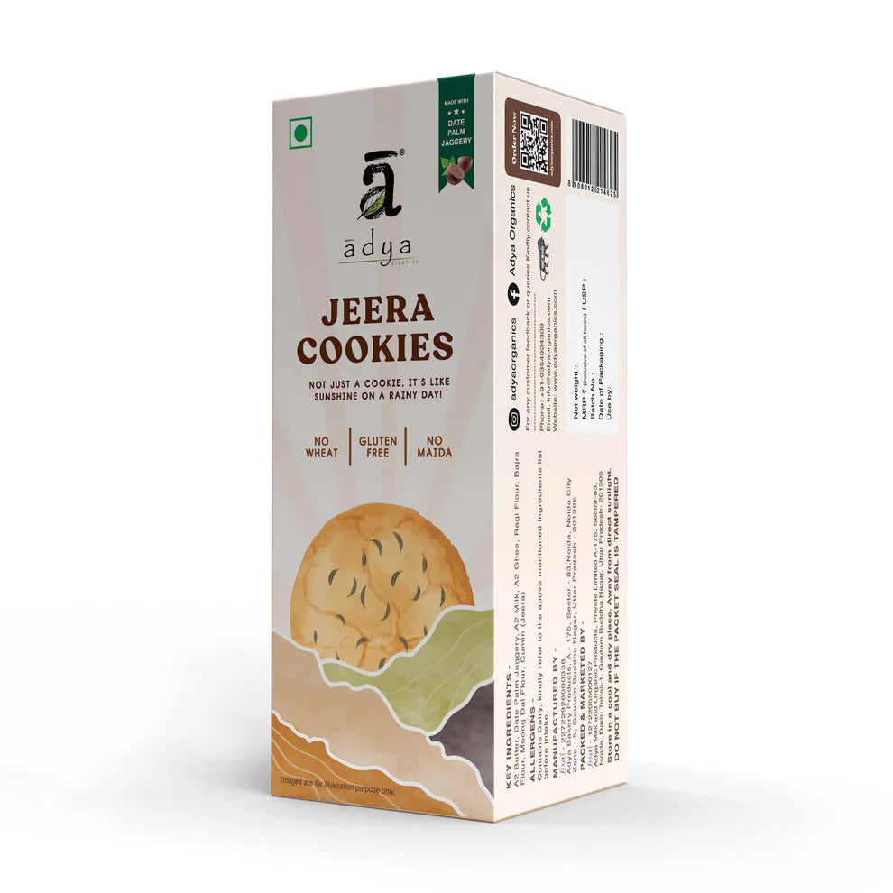 Cookies | Jeera Cookies - Gluten Free, No Wheat, No Maida, Preservatives Free & No Additives, Fillers, Binders & No Refined Sugar - Adya Organic - 100gm