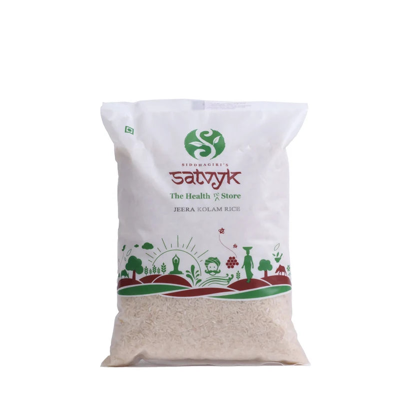 Rice | Jeera Kolam Rice -Short Grain Fragrant Rice - Fluffy &amp; Quick to Cook - Perfect for Khichdi &amp; Daily Meals-No Preservatives- Satvyk - 1000gm