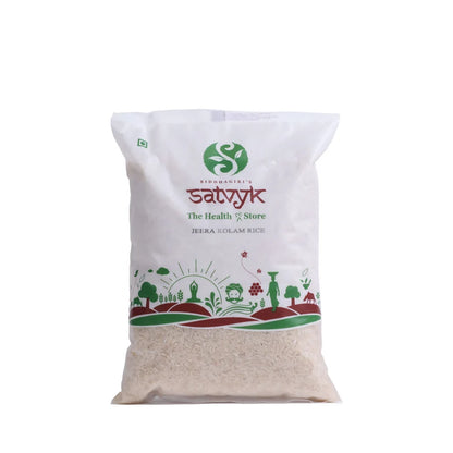 Rice | Jeera Kolam Rice -Short Grain Fragrant Rice - Fluffy &amp; Quick to Cook - Perfect for Khichdi &amp; Daily Meals-No Preservatives- Satvyk - 1000gm