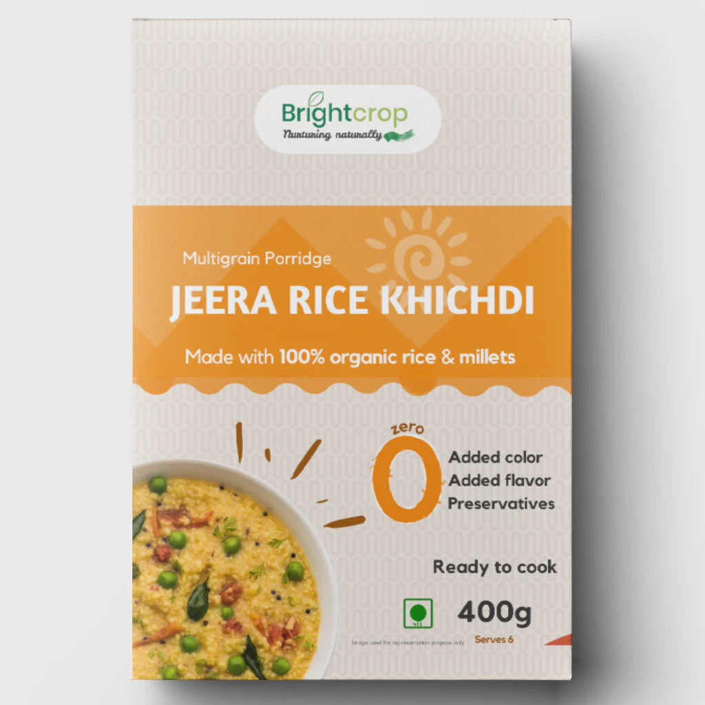 Khichdi | Jeera Rice Khichdi (Made With 100% Organic Rice & Millets) - Multigrain porridge - No Additives & No Artificial Preservatives - Brightcrop - 400gm