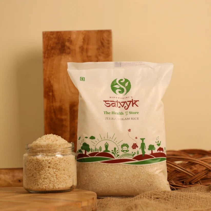 Rice | Jeera Kolam Rice -Short Grain Fragrant Rice - Fluffy & Quick to Cook - Perfect for Khichdi & Daily Meals-No Preservatives- Satvyk - 1000gm