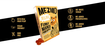 Jellies | Funky Mango Pineapple (Made With Real Fruit Plup) - Natural - Vegan, Gluten Free, GMO Free, No White Sugar, No Added Preservatives &amp;amp; No Added Colors - Mezmo - 48gm