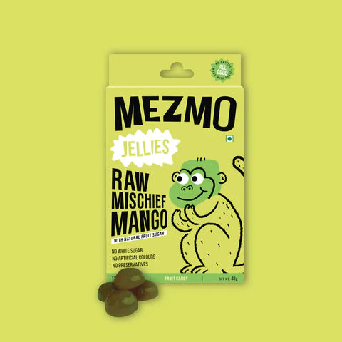 Jellies | Raw Mischief Mango (With Real Fruit Pulp) - Vegan, Gluten Free, GMO Free, No White Sugar, No Artificial Colours & Preservatives Free - Mezmo - 48gm