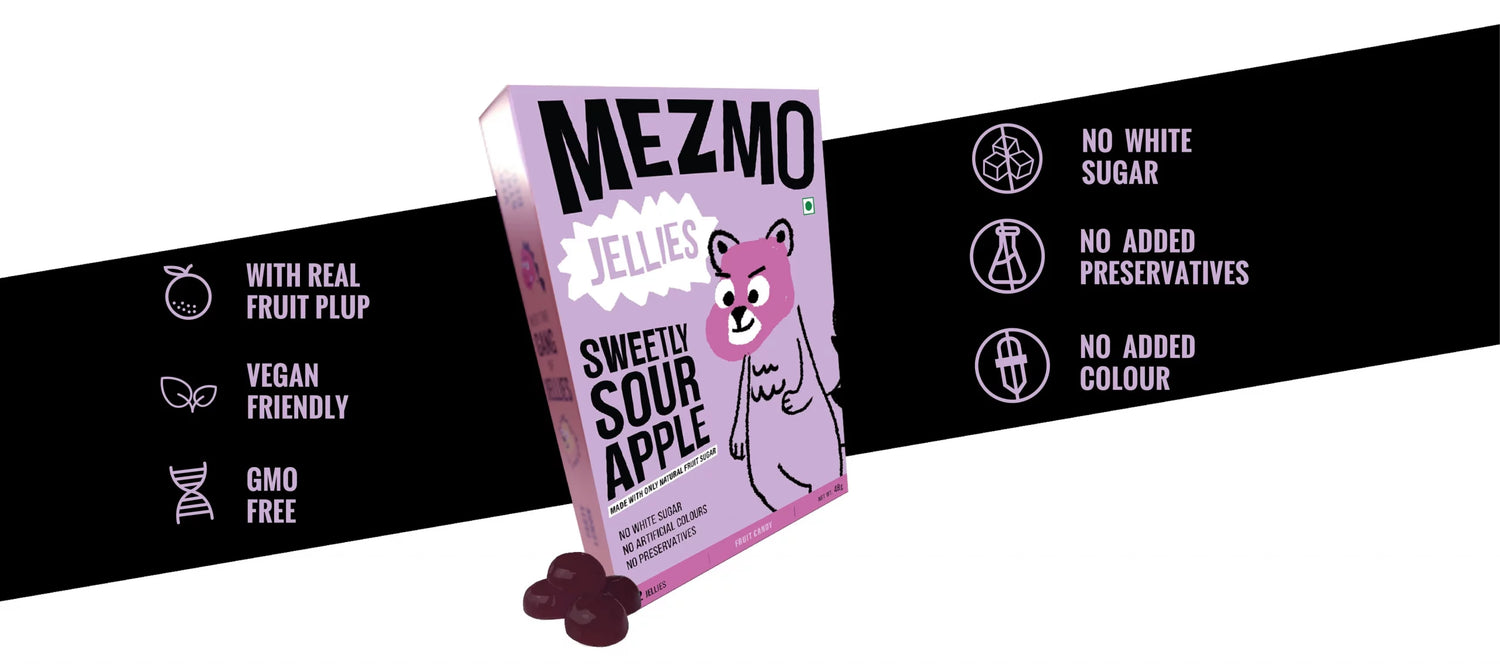 Jellies | Sweetly Sour Apple (Made With Real Fruit Plup) - Natural - Vegan, Gluten Free, GMO Free, No White Sugar, No Added Preservatives &amp;amp; No Added Colors - Mezmo - 48gm