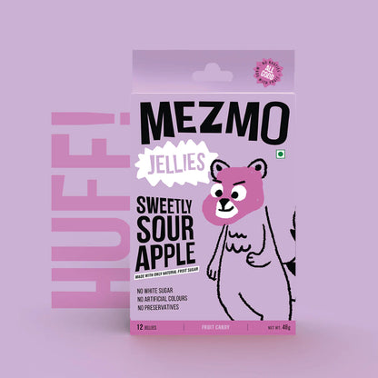 Jellies | Sweetly Sour Apple (Made With Real Fruit Plup) - Natural - Vegan, Gluten Free, GMO Free, No White Sugar, No Added Preservatives &amp;amp; No Added Colors - Mezmo - 48gm