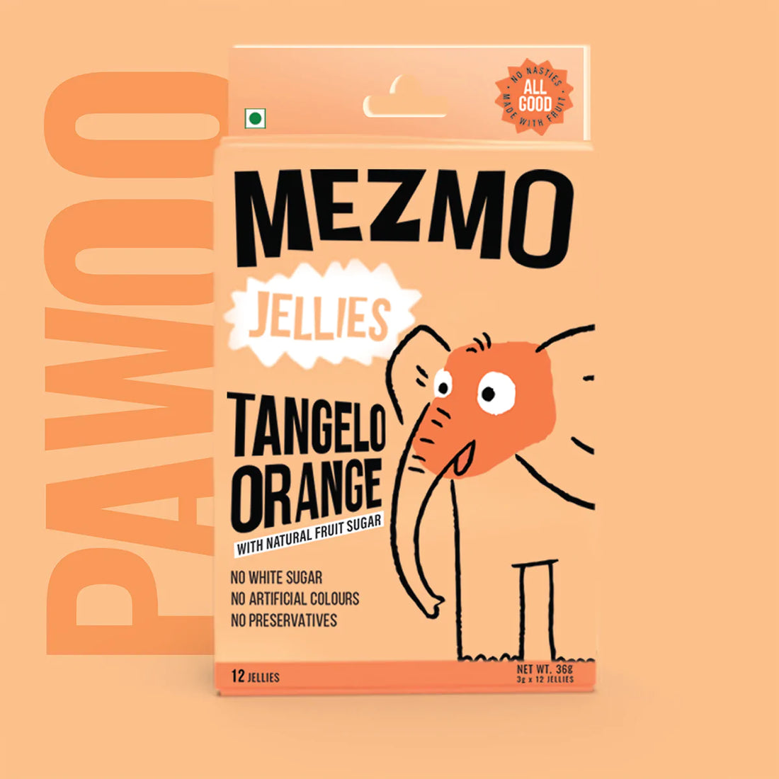 Jellies | Tangelo Orange (With Real Fruit Pulp) – Vegan, Gluten Free, GMO Free, No White Sugar, No Artificial Colours & No Preservatives – Mezmo Candy – (12 Jellies) – 48gm