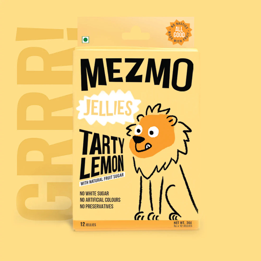 Jellies | Tarty Lemon (With Real Fruit Pulp) - Vegan, Gluten Free, GMO Free, No White Sugar, No Artificial Colours & No Preservatives - Mezmo Candy - (12 Jellies) - 48gm