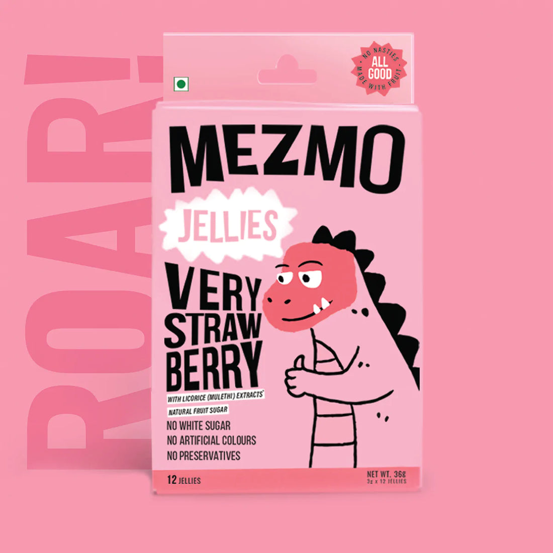 Jellies | Very Strawberry (With Real Fruit Pulp) – Vegan, Gmo Free, No White Sugar, No Artificial Colours & No Preservatives – Mezmo Candy – (12 Jellies) – 36gm