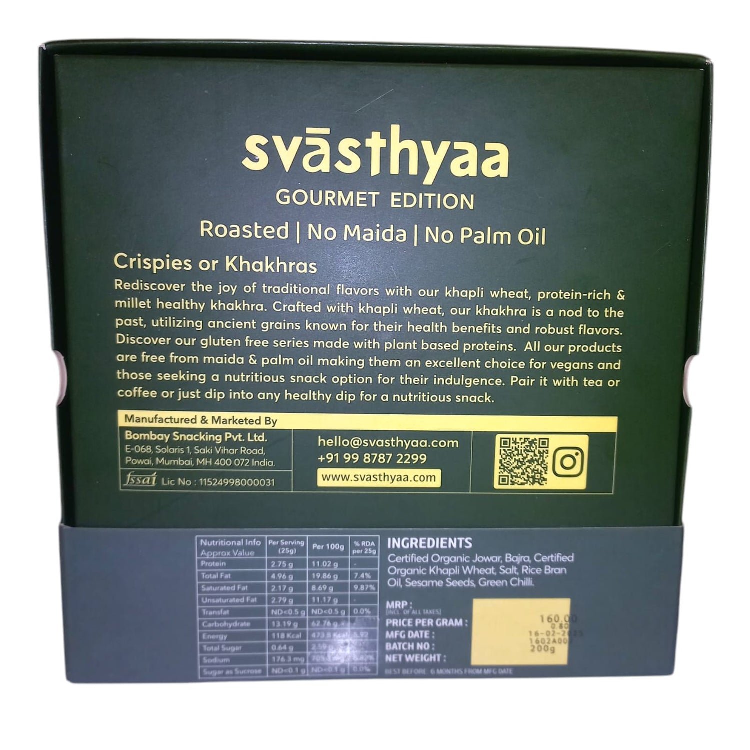 Millet Khakhra | Jowar And Bajra Khakhra – Roasted – Vegan, Jain Friendly, No Maida &amp; Low Gi – Svasthyaa – 200gm