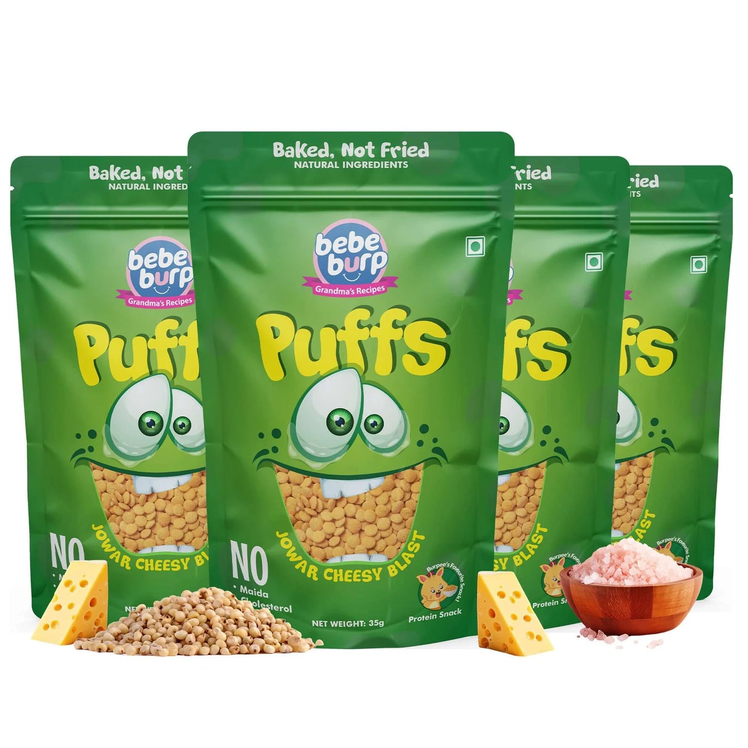 Puffs | Cheesy Blast Jowar Puffs Snack – Gluten Free, Cholesterol Free, No Added Preservatives &amp;amp; No Trans Fat – Bebe Burp – 35gm