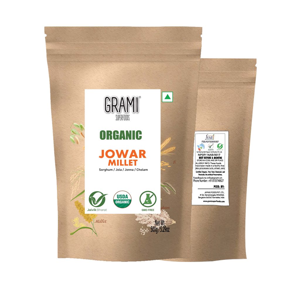 Jowar | Millet Grain - Sorghum - Jola - Jonna - Cholam USDA Organic - Gmo Free - Grami Superfoods - 500gm