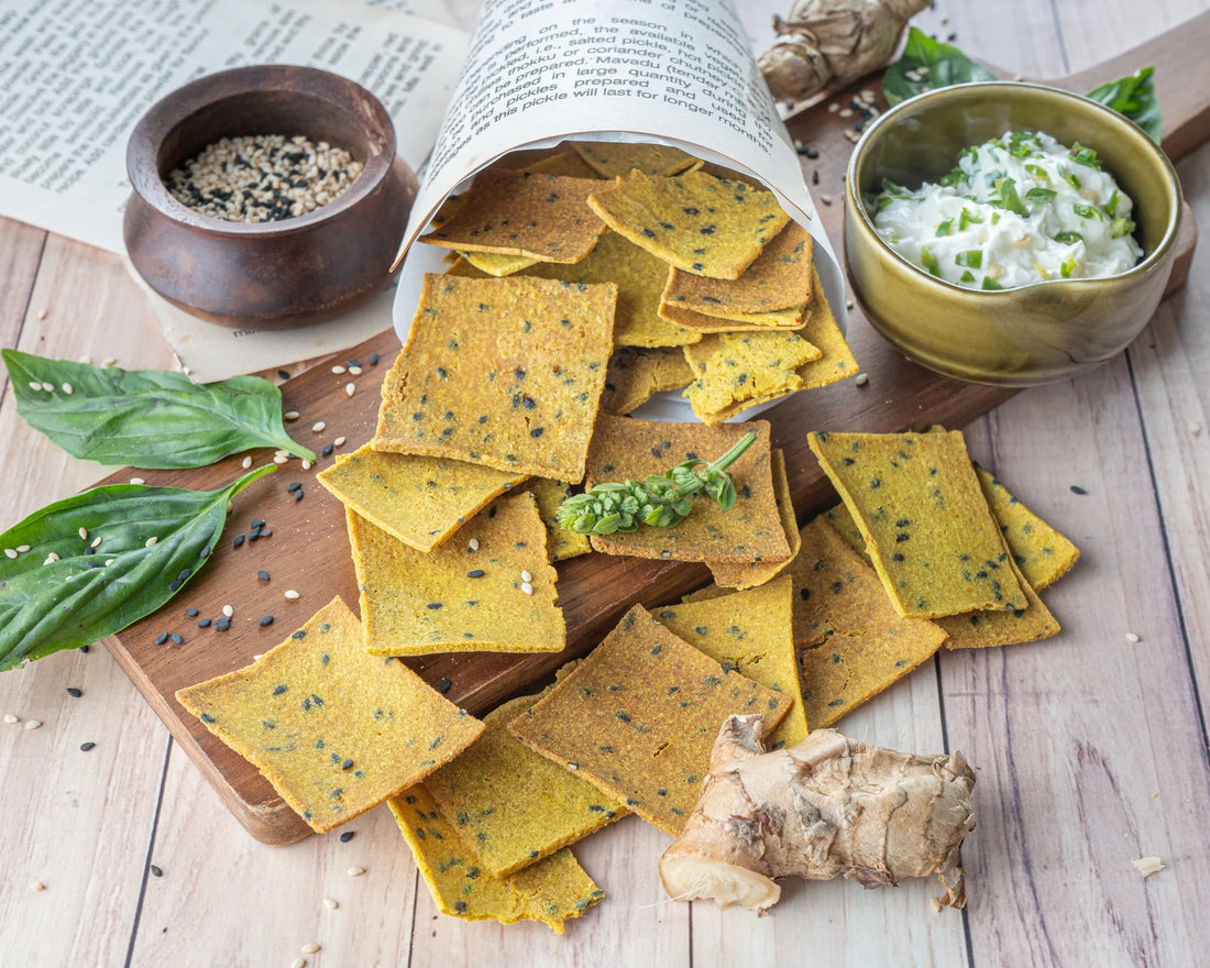 Crackers | Jowar N Ginger - Oven Baked - Gluten Free, Diabetic Friendly, Immunity Booster & No Added Preservatives - Bites Of Bliss – 125gm