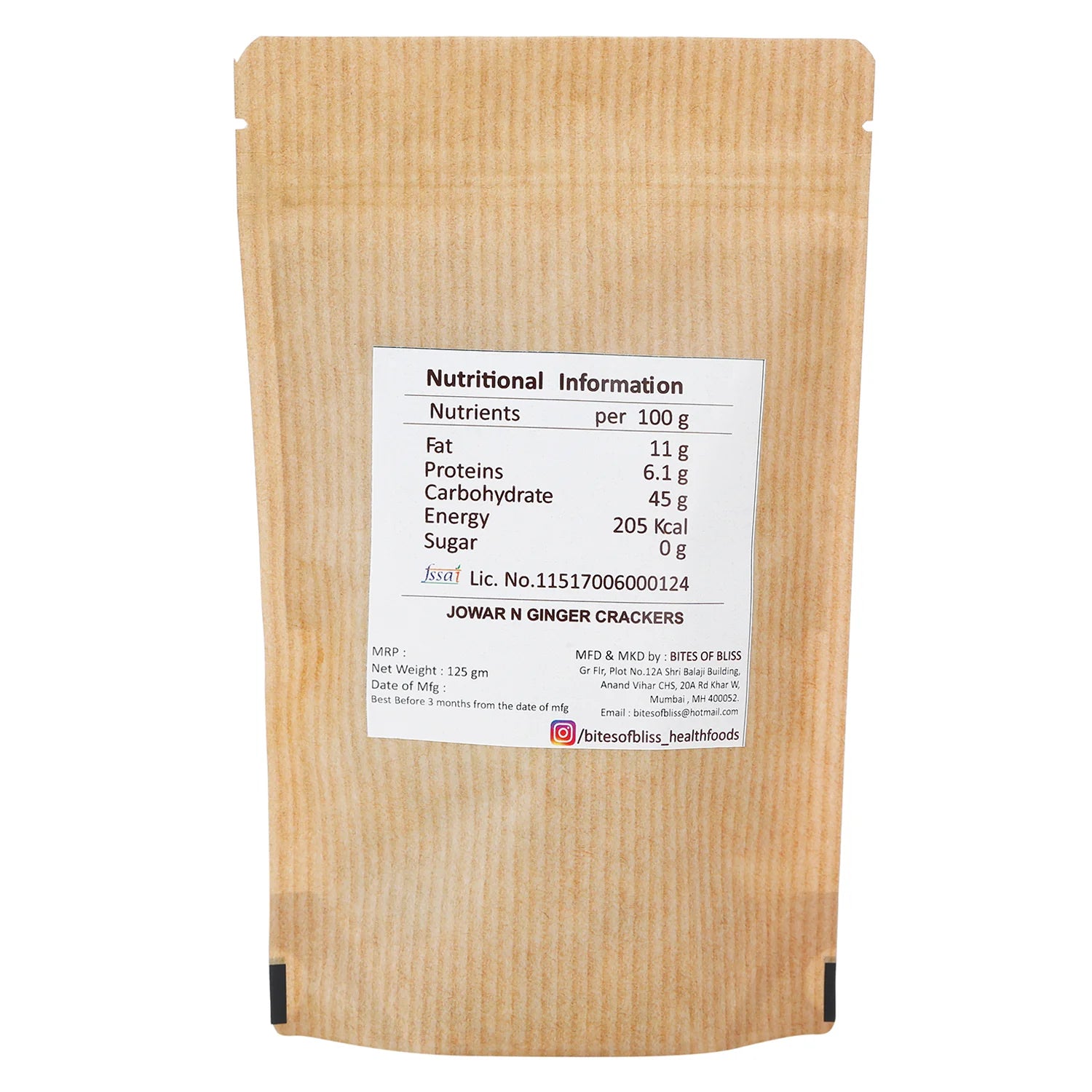 Crackers | Jowar N Ginger - Oven Baked - Gluten Free, Diabetic Friendly, Immunity Booster &amp;amp; No Added Preservatives - Bites Of Bliss – 125gm