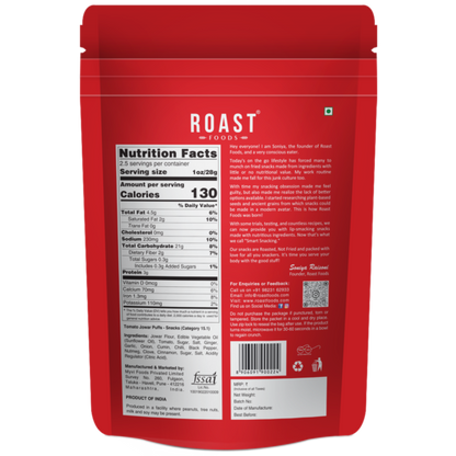 Jowar Puff | Tomato - Roasted – Not Fried – Gluten Free, High In Fibre, No Trans Fat &amp; No Artificial Colour – ROAST FOODS – 70gm