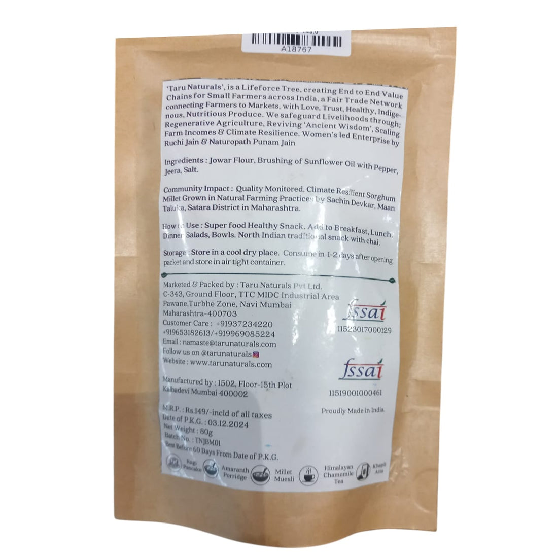 Mathri | Jowar Baked Mathri – Guilt Free – Taru Naturals – 150gm