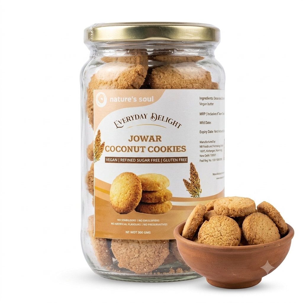 Jowar Coconut Cookies | Everyday Delight - Vegan, Gluten Free, Refined Sugar Free, No Stabilizers, No Emulsifiers, No Artificial Flavors & No Preservatives - Nature&