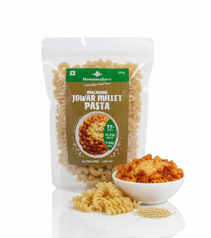 Pasta | Macaroni Jowar Millet Pasta – Gluten Free, Low Fat, No Added Preservative, No Sugar &amp; No Added Colour, MSG Free – Homemakerz – 250gm