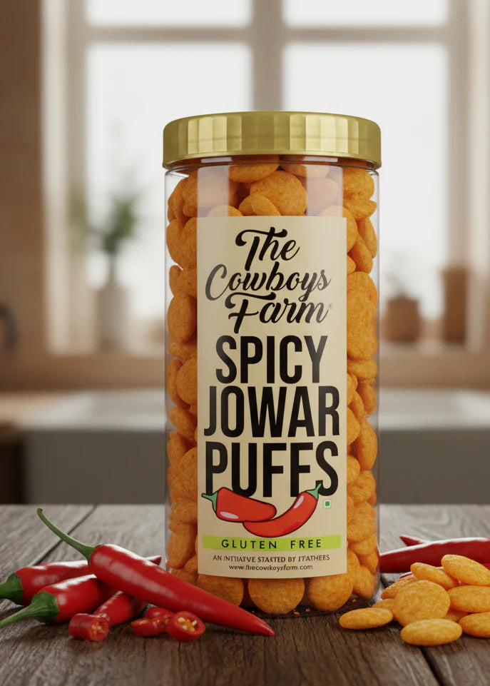 Jowar Puffs | Spicy Jowar Puffs -No Onion &amp; Garlic- Gluten Free, Palm Oil Free &amp; No Added Preservatives - The Cow Boys Farm - 170gm