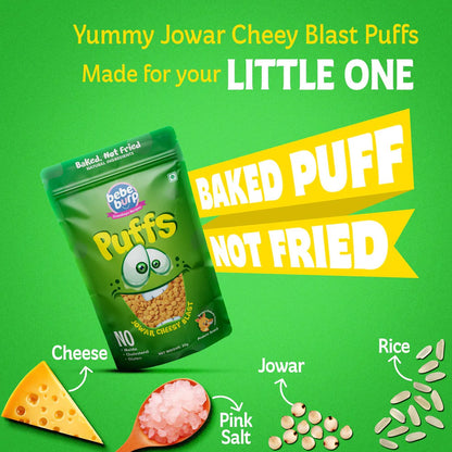 Puffs | Cheesy Blast Jowar Puffs Snack – Gluten Free, Cholesterol Free, No Added Preservatives &amp;amp; No Trans Fat – Bebe Burp – 35gm