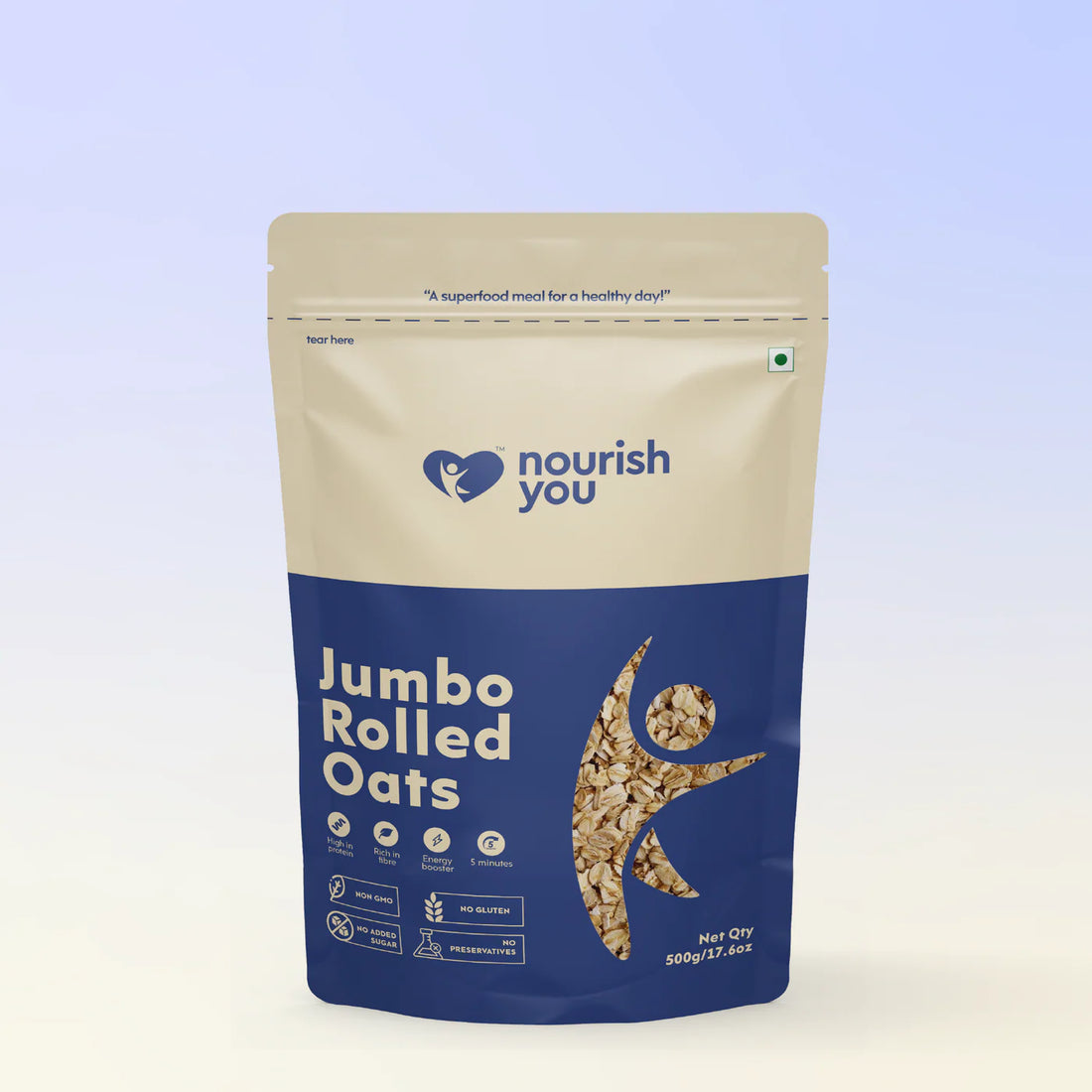 Oats | Jumbo rolled oats - High In Fiber And Protein - Vegan &amp; Gluten Free - Nourish You - 500gm