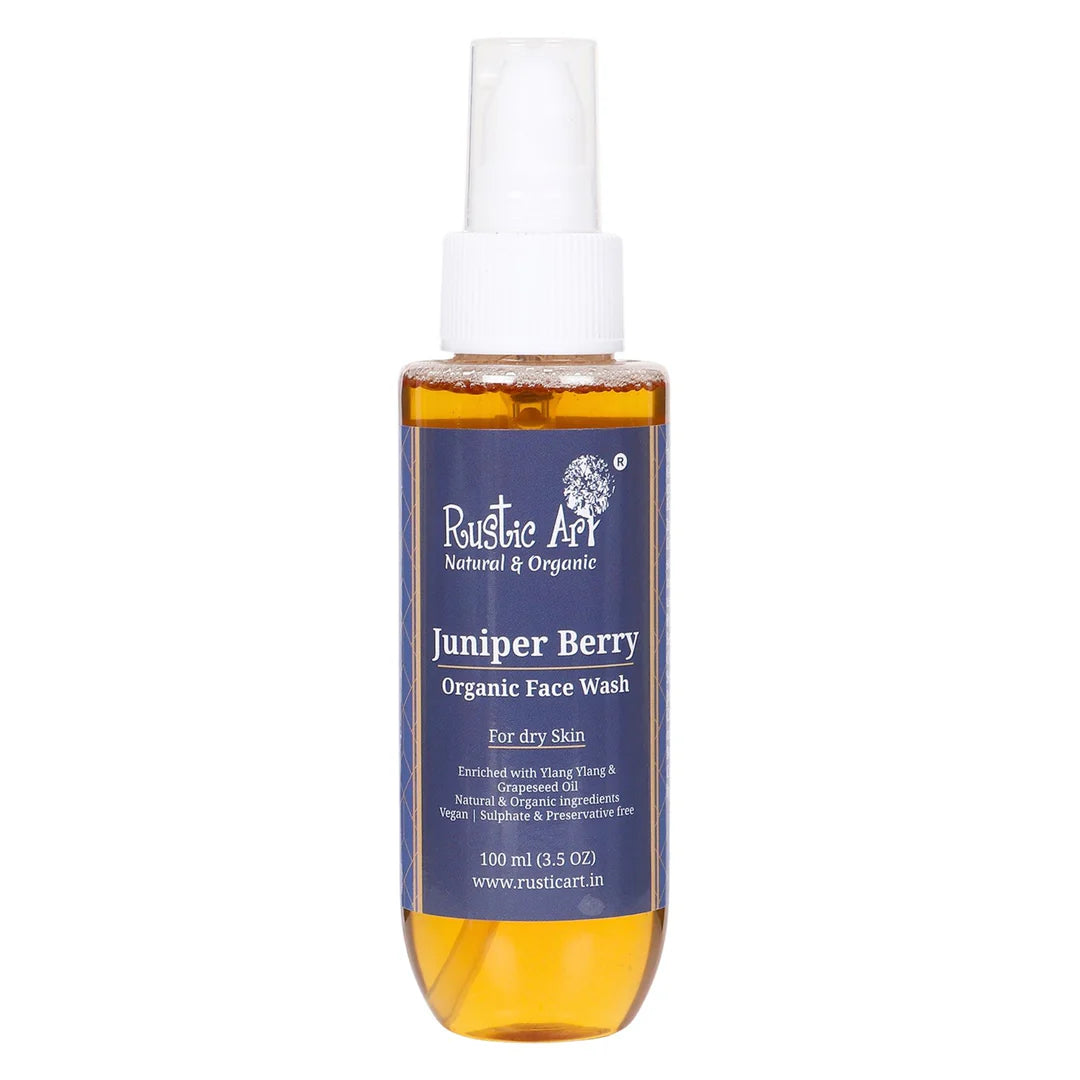 Face Wash | Juniper Berry (Concentrate) - Certified Organic Ingredients - For Dry Skin - Vegan, Sulphate free & No Added Preservatives - Rustic Art - 100ml