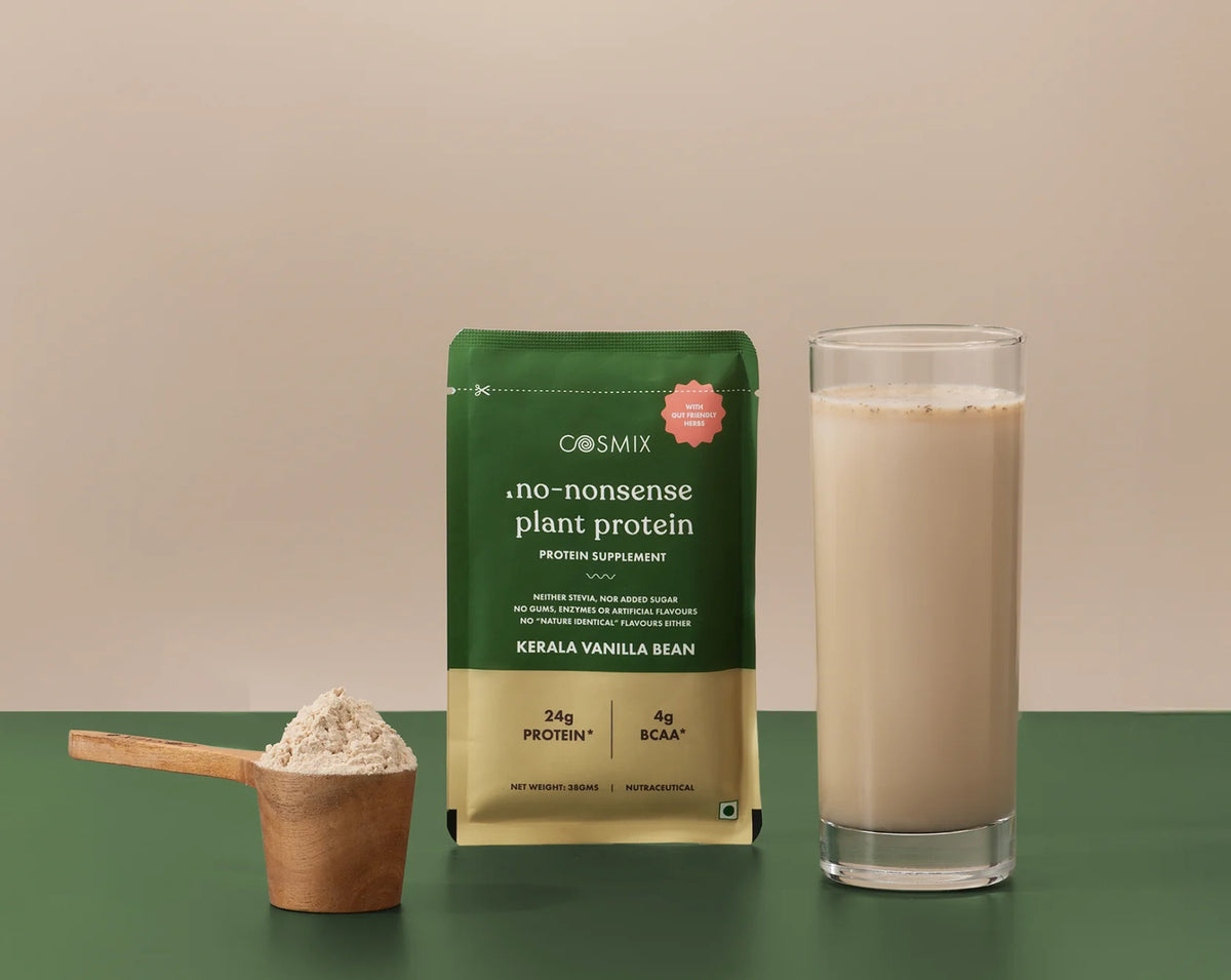 Protein Powder | Kerala Vanilla Bean Plant Protein (24gm Protein Per Serving ) – No Nonsense  – Vegan, Gluten Free, Soy Free, No Trans Fat, No Added Sugar, Gums, Enzymes &amp; No Added Artificial Flavours – Cosmix – 38gm