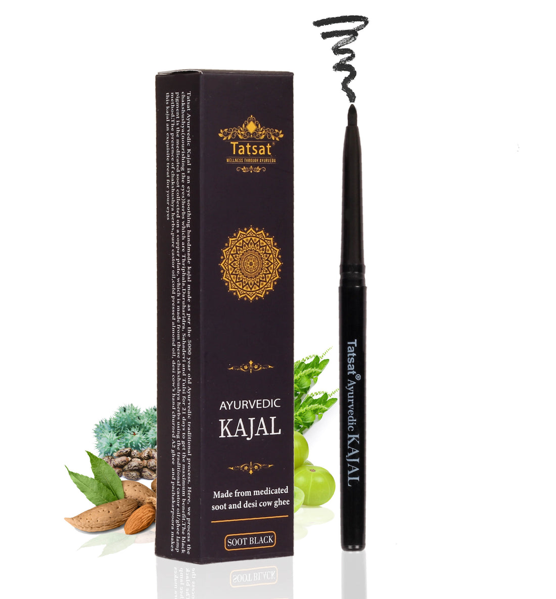 Kajal Pencil | Ayurvedic (Made From Dedicated Soot & Desi Cow Ghee) – Natural – Cruelty Free, Preservative Free, No Mineral Colors & Parabens – Tatsat – 0.25gm