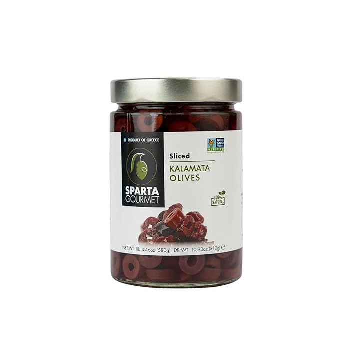 Kalamata Olive | Sliced Kalamata Olive  – Natural - Non GMO – Sparta Gourmet – 580gm